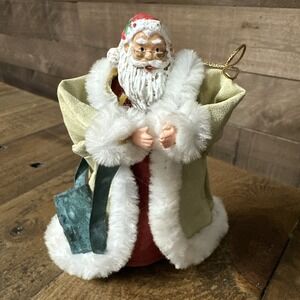 Vtg. Russ Berrie Santa Fabric Maché Primitive Look Christmas Santa Claus Ornamen
